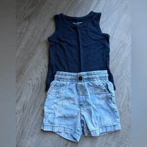 OshKosh Shorts & Amazon Essentials Navy Blue Tank Top Set, Size 2T